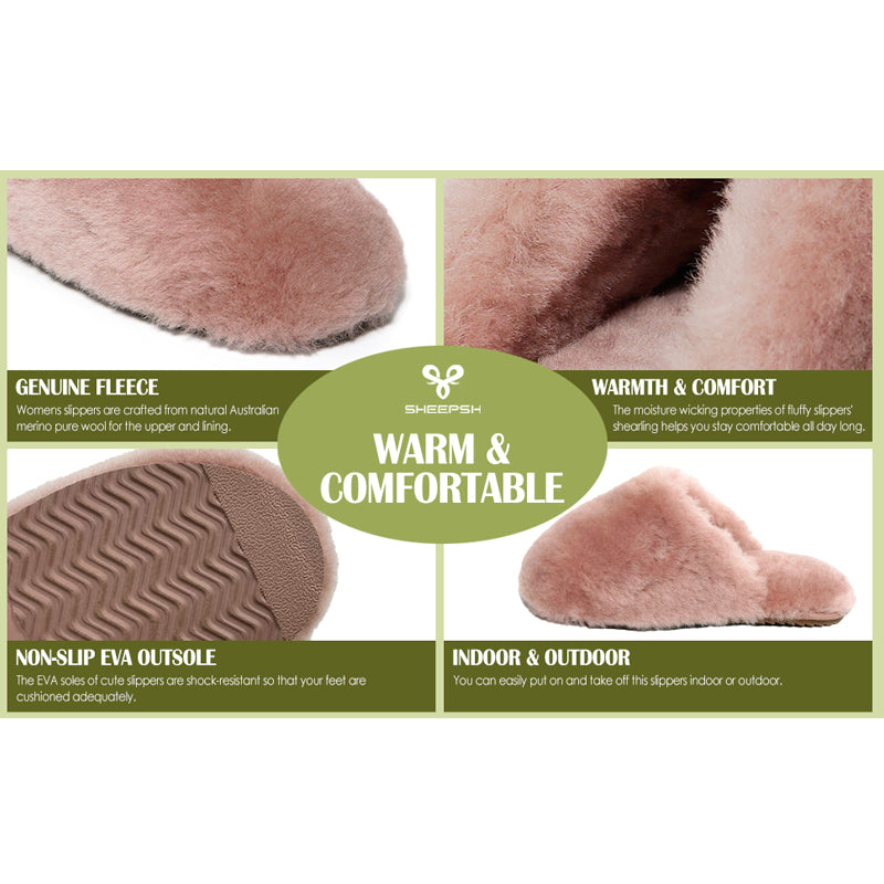 Sheep Wool Slippers Genuine Shearling Sheepskin Slippers Grey 100% natural Australian merino sheepskin House Slippers