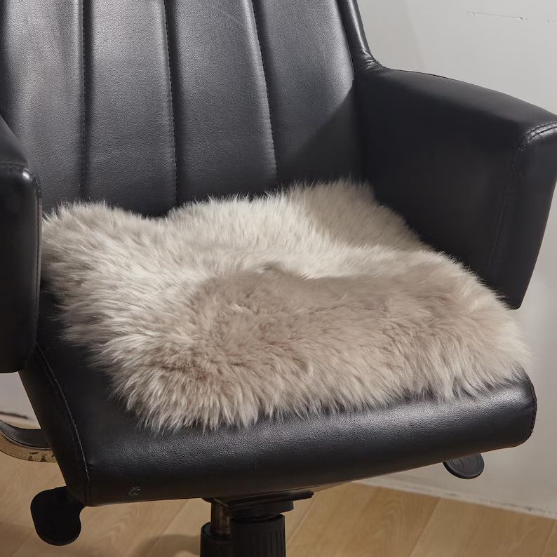 Long Wool Square Sheepskin Cushion, Natural Sheepskin Seat Plates/Chair Pads Cozy and Stylish