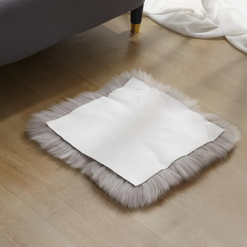Long Wool Square Sheepskin Cushion, Natural Sheepskin Seat Plates/Chair Pads Cozy and Stylish