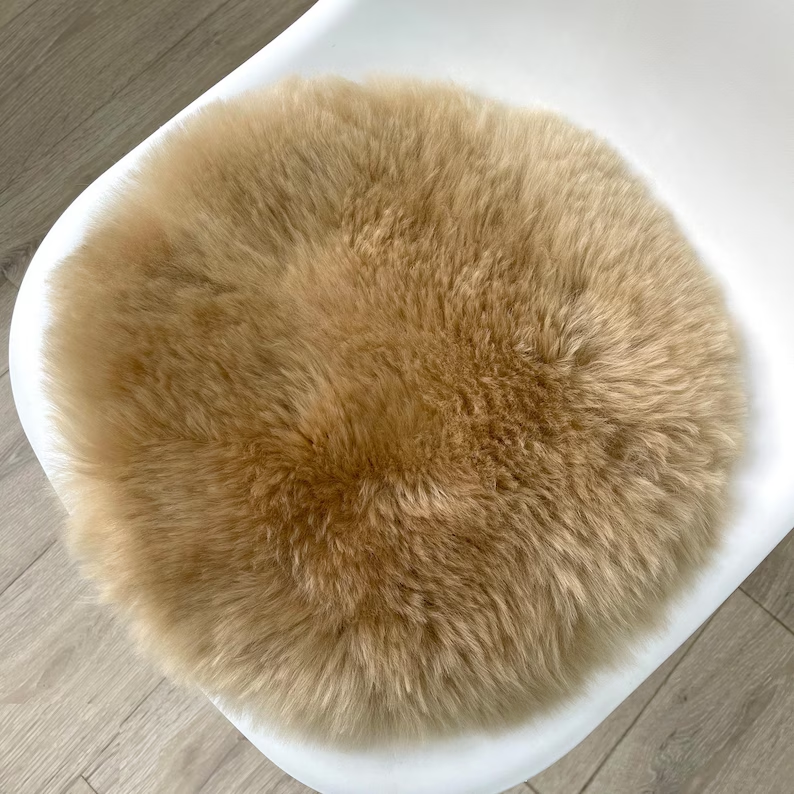 Round Sheepskin Seat Cushion - Non-Slip Merino Long Wool Seat Pad for Ultimate Comfort and Support