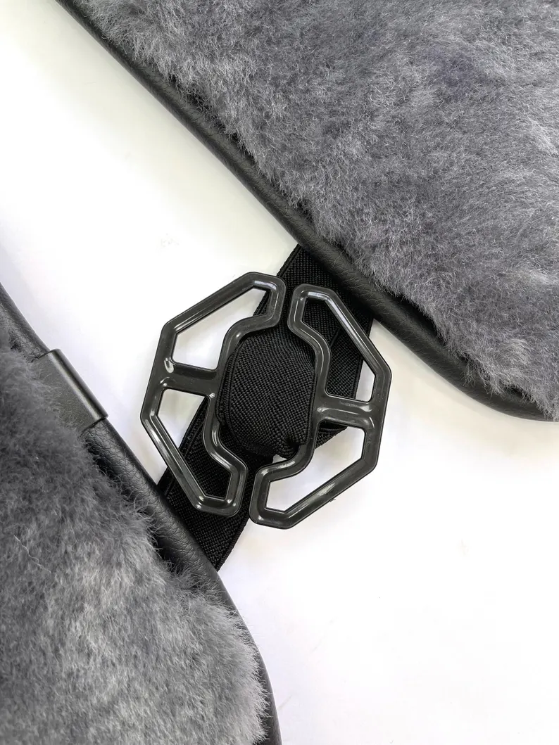 Genuine Sheepskin 100% Car Seat Cover for All Car Brands, Short Wool Car Seat Covers with Anti-Slip Back, Neck Pillow & Seat Cushion - Grey