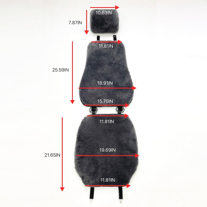 Genuine Sheepskin 100% Car Seat Cover for All Car Brands, Short Wool Car Seat Covers with Anti-Slip Back, Neck Pillow & Seat Cushion - Grey