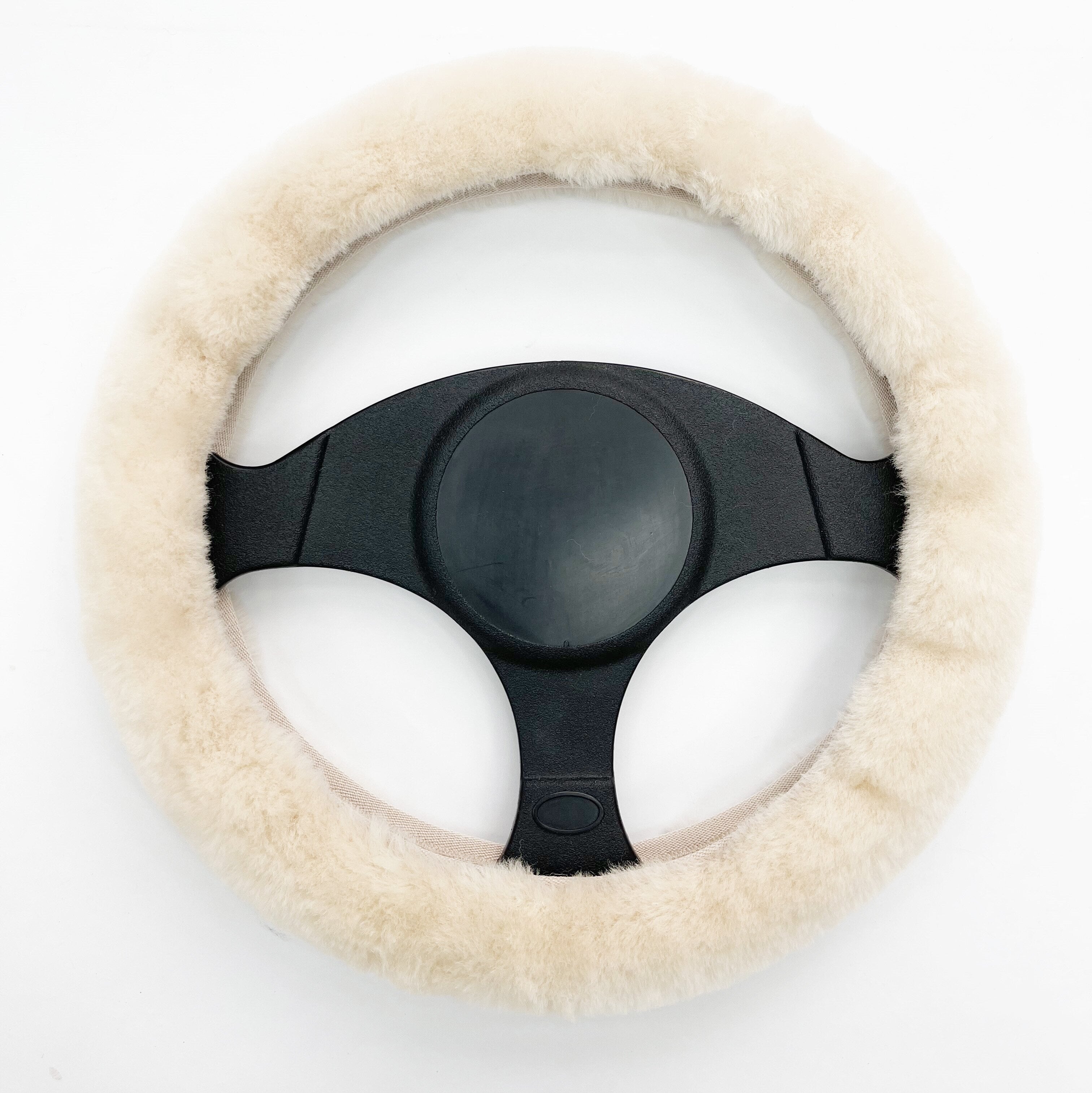 Premium Sheepskin Steering Wheel Cover – Soft, Cozy, and Stylish Car Accessory for Winter, Gray, Beige