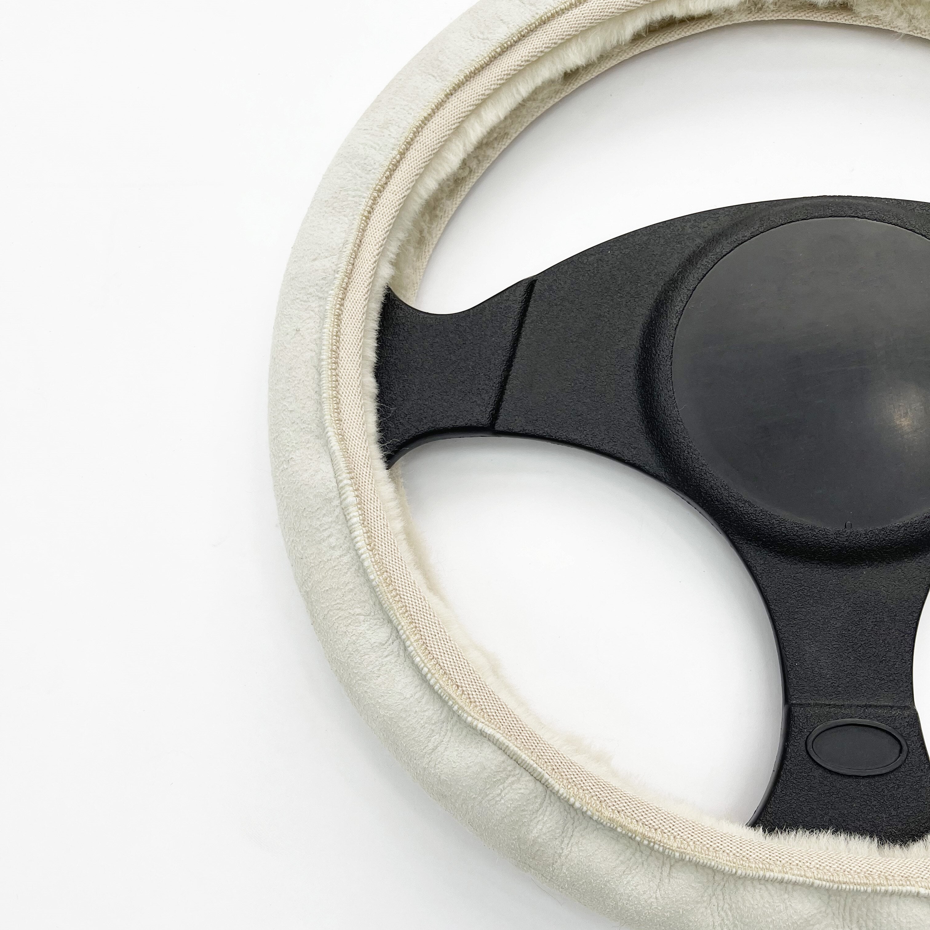 Premium Sheepskin Steering Wheel Cover – Soft, Cozy, and Stylish Car Accessory for Winter, Gray, Beige