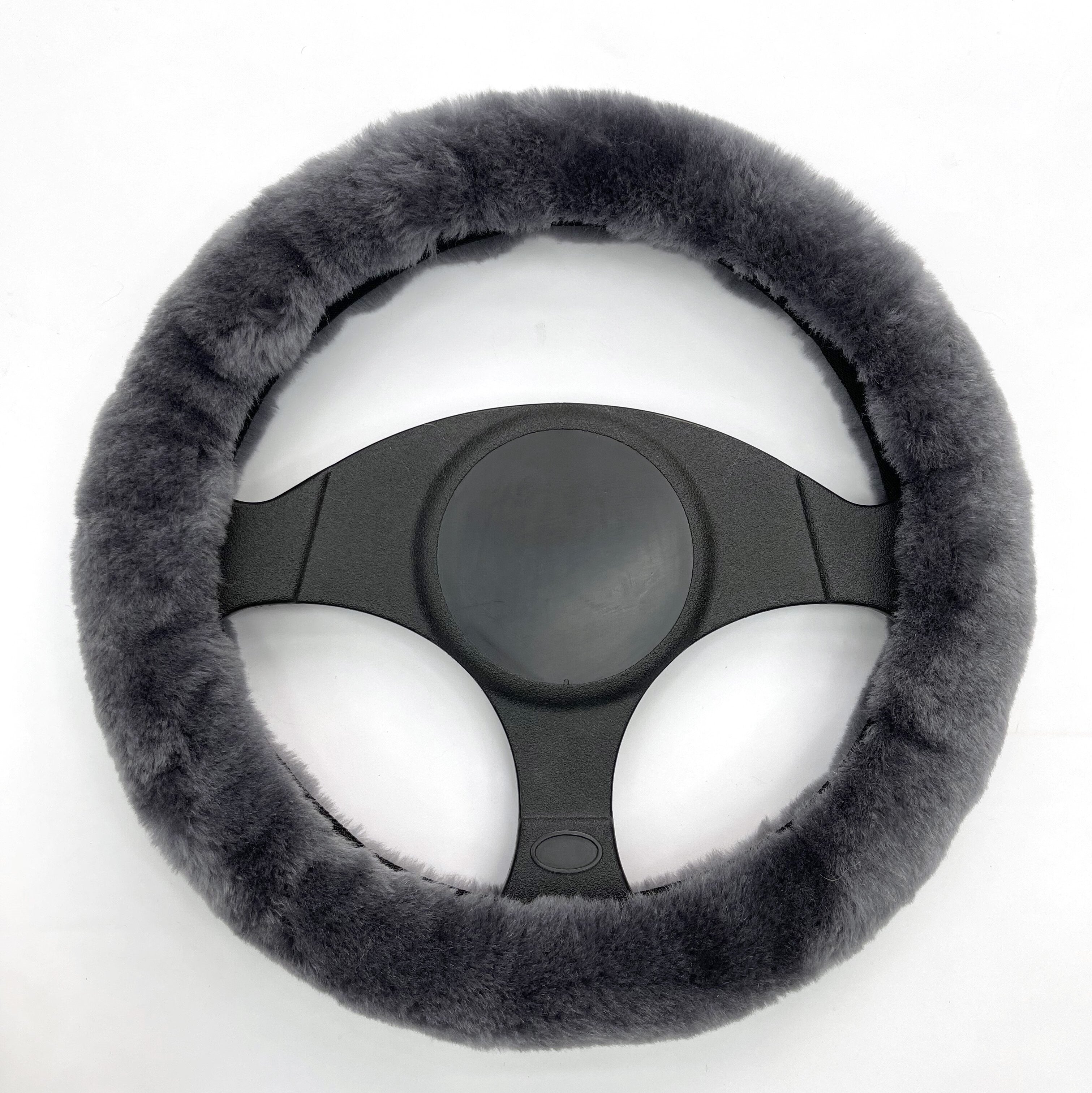 Premium Sheepskin Steering Wheel Cover – Soft, Cozy, and Stylish Car Accessory for Winter, Gray, Beige