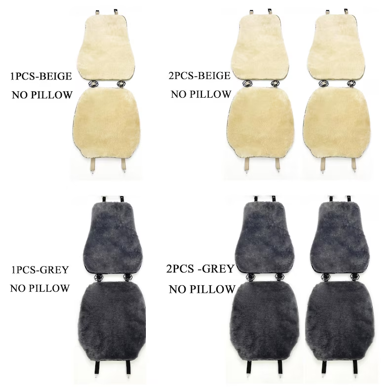 Genuine Sheepskin 100% Car Seat Cover for All Car Brands, Short Wool Car Seat Covers with Anti-Slip Back, Neck Pillow & Seat Cushion - Grey