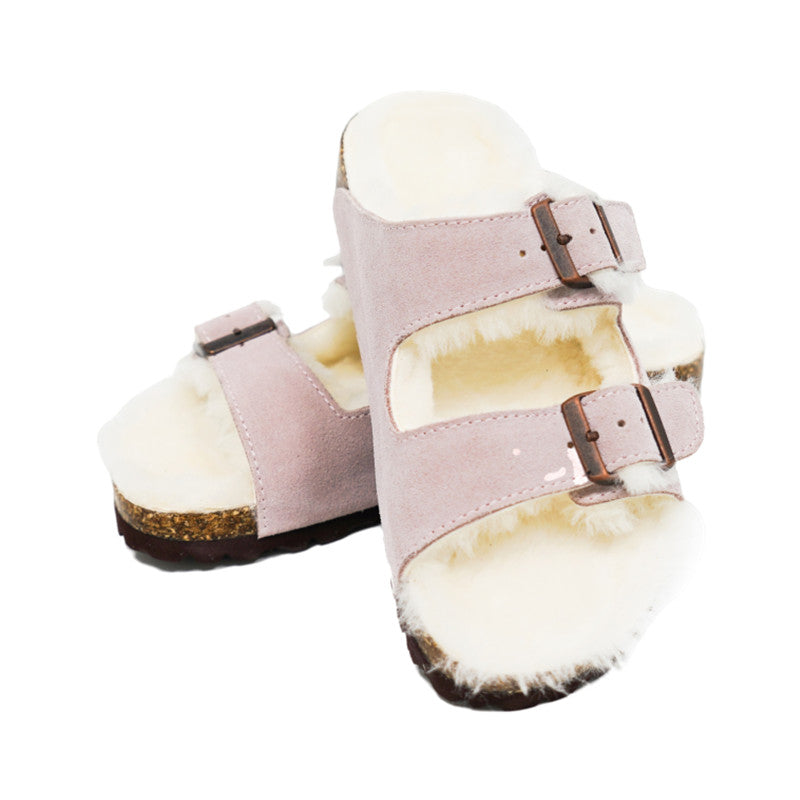 SHEEPSH Women's Shearling Double Strap Slippers