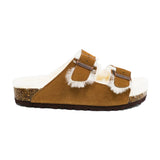 Adjustable Strap Slide-Shearling Inner and Footbed -Anti-Slip EVA Outsole-Cow Suede Leather