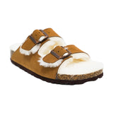 Adjustable Strap Slide-Shearling Inner and Footbed -Anti-Slip EVA Outsole-Cow Suede Leather