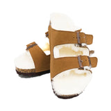 Adjustable Strap Slide-Shearling Inner and Footbed -Anti-Slip EVA Outsole-Cow Suede Leather