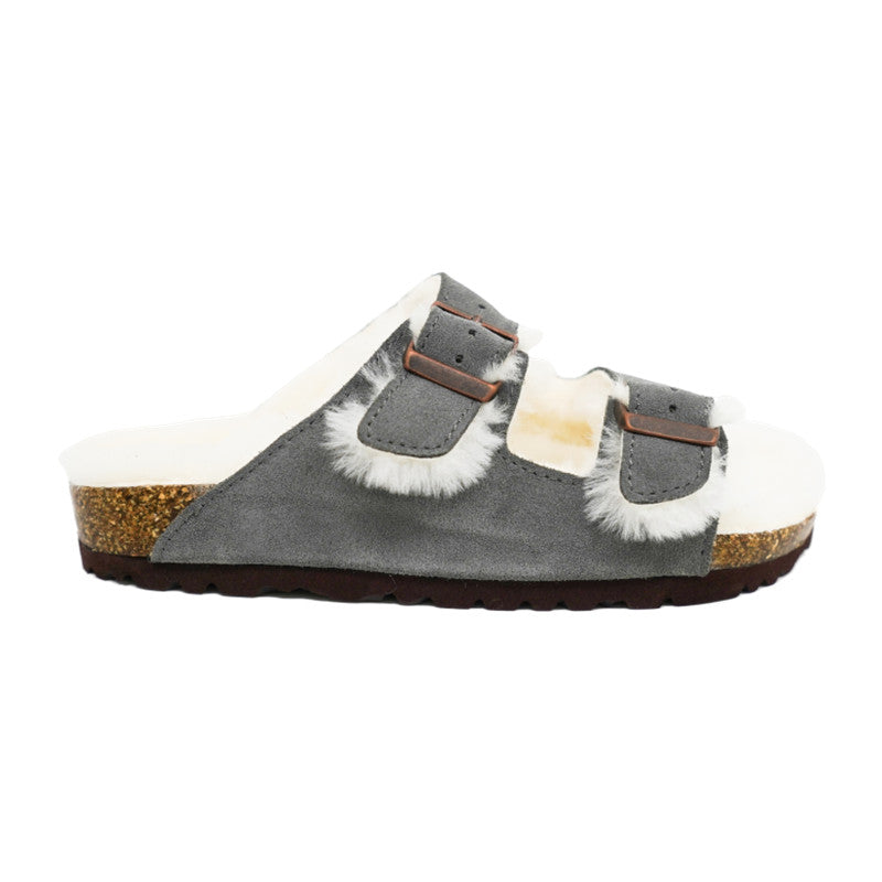 Adjustable Strap Slide-Shearling Inner and Footbed -Anti-Slip EVA Outsole-Cow Suede Leather
