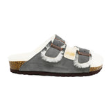 Adjustable Strap Slide-Shearling Inner and Footbed -Anti-Slip EVA Outsole-Cow Suede Leather