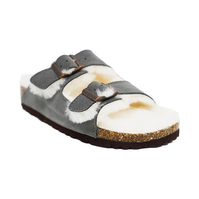 Adjustable Strap Slide-Shearling Inner and Footbed -Anti-Slip EVA Outsole-Cow Suede Leather