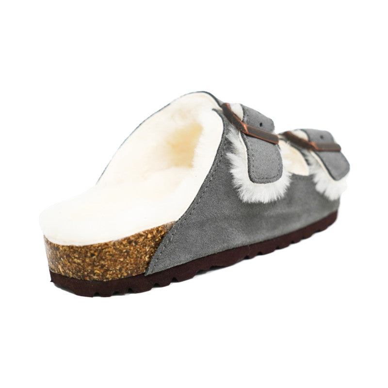 Adjustable Strap Slide-Shearling Inner and Footbed -Anti-Slip EVA Outsole-Cow Suede Leather