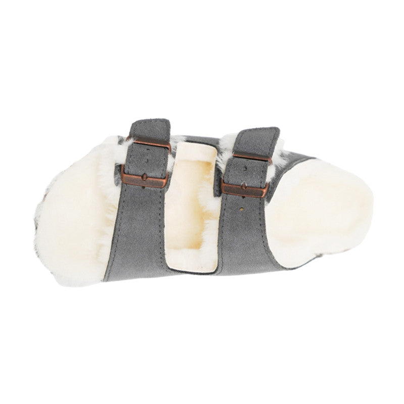 Adjustable Strap Slide-Shearling Inner and Footbed -Anti-Slip EVA Outsole-Cow Suede Leather