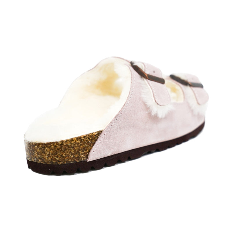 Adjustable Strap Slide-Shearling Inner and Footbed -Anti-Slip EVA Outsole-Cow Suede Leather