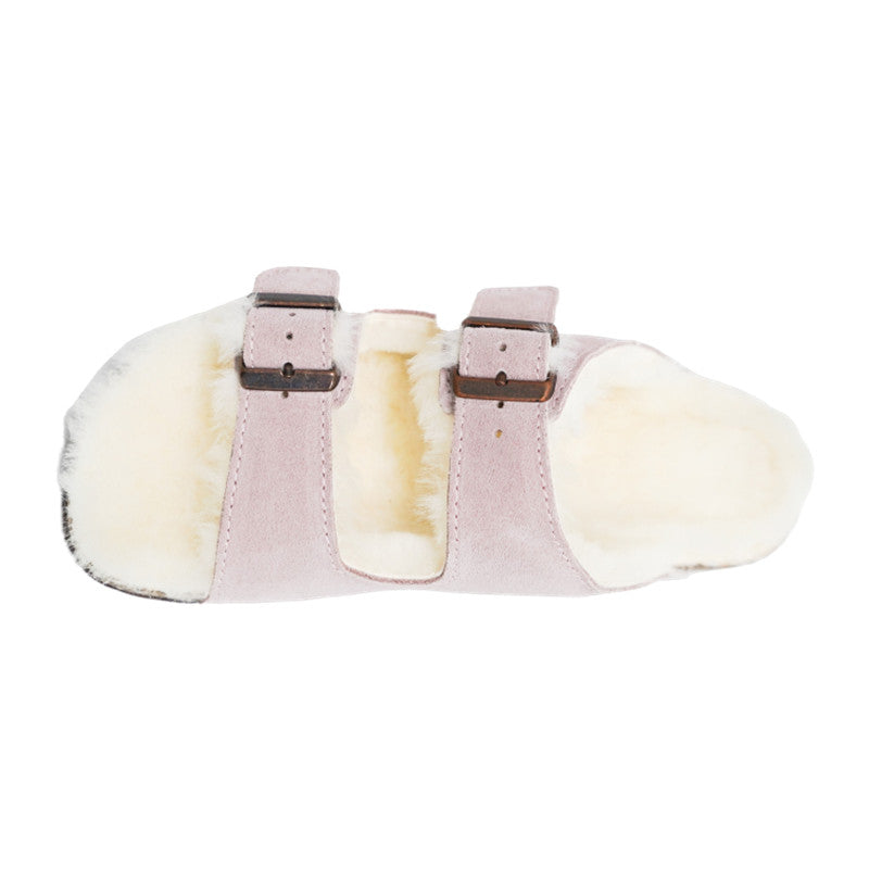 Adjustable Strap Slide-Shearling Inner and Footbed -Anti-Slip EVA Outsole-Cow Suede Leather