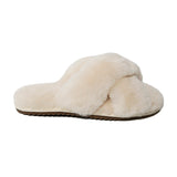 Women's Cross Band Fuzzy Slippers White 100% natural Australian merino sheepskin Genuine Shearling Sheepskin Slippers  House Slippers