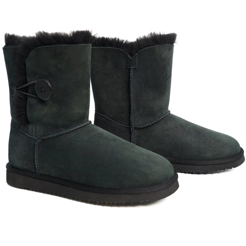 Women's Grand-Upper Wood Button Sheepskin boots 100% natural Australian merino sheepskin
