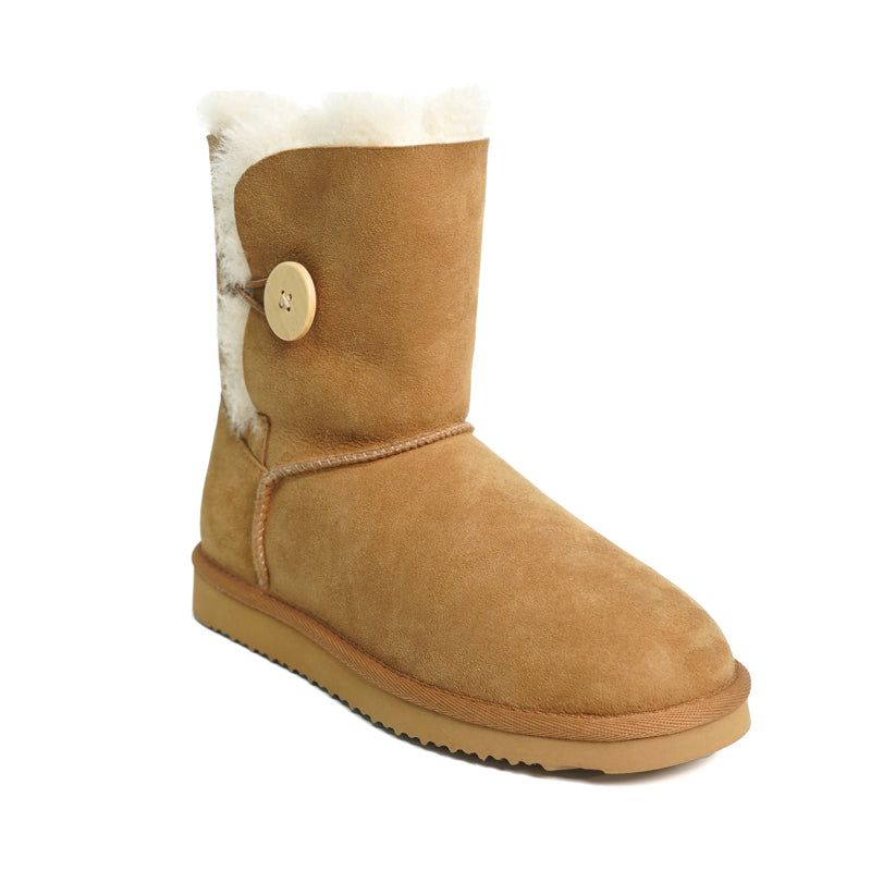 Women's Grand-Upper Wood Button Sheepskin boots 100% natural Australian merino sheepskin
