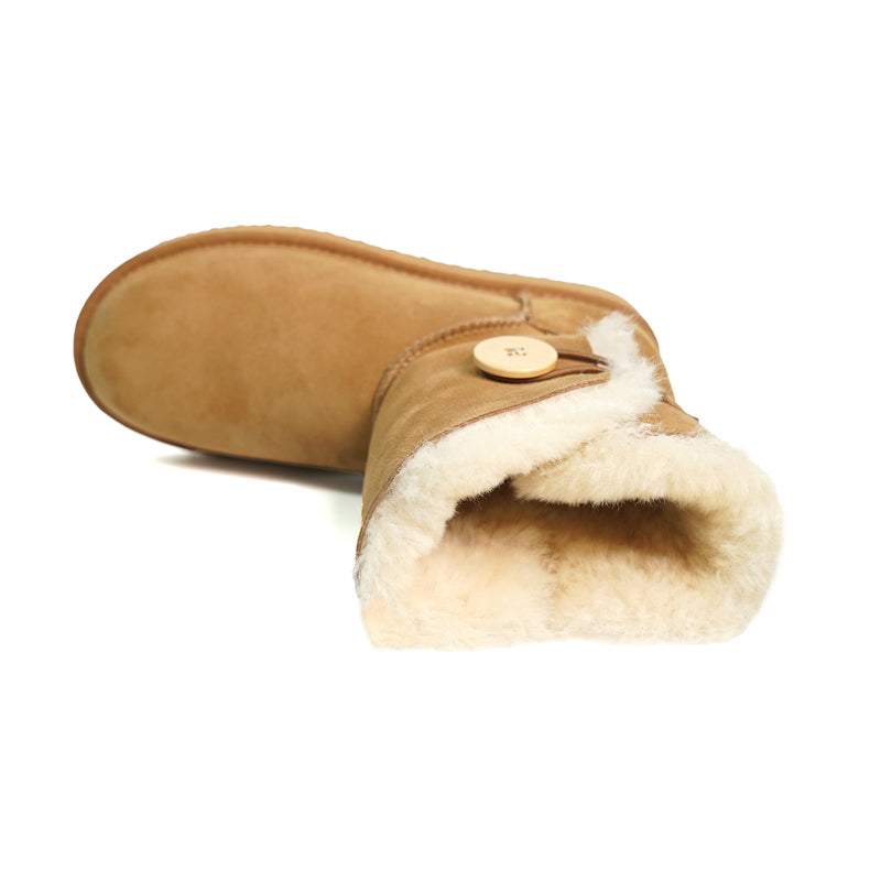 Women's Grand-Upper Wood Button Sheepskin boots 100% natural Australian merino sheepskin