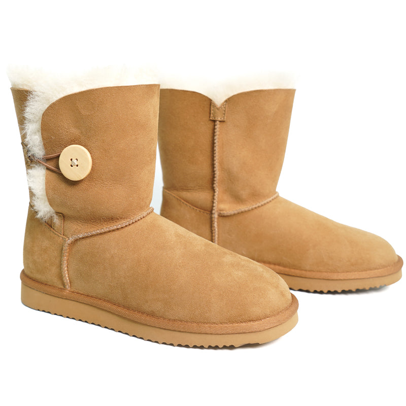 Women's Grand-Upper Wood Button Sheepskin boots 100% natural Australian merino sheepskin