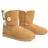 Women's Grand-Upper Wood Button Sheepskin boots 100% natural Australian merino sheepskin