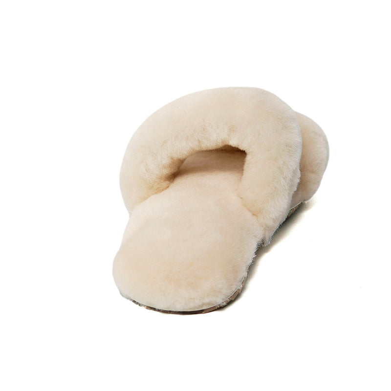 Women's Sheepskin Slippers Two Band Slides White 100% natural Australian merino sheepskin House Slippers
