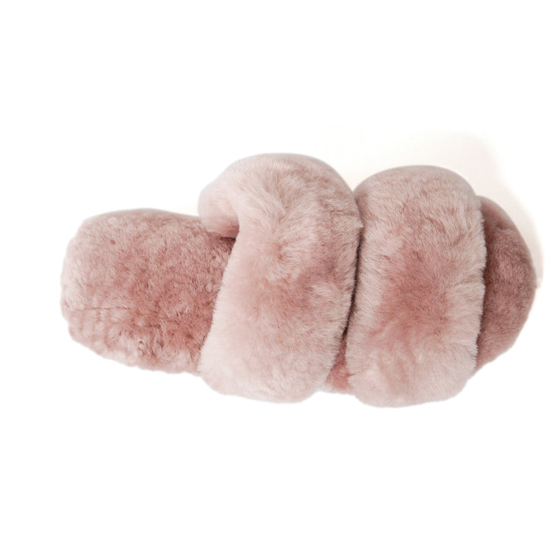 Women's Sheepskin Slippers Two Band Slides Pink 100% natural Australian merino sheepskin House Slippers