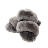 Women's sheepskin slippers Two Band Slides Grey 100% natural Australian merino sheepskin House Slippers
