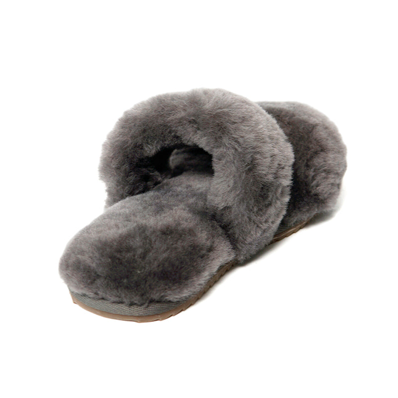 Women's sheepskin slippers Two Band Slides Grey 100% natural Australian merino sheepskin House Slippers