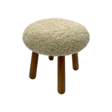 Beautiful Sheepskin Stool with American Red Oak Legs, Merino Sheepskin Wooden Chair Seat 36cm 46cm – Cozy & Elegant Home Decor - creamy yellow