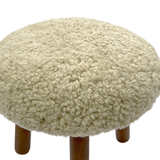 Beautiful Sheepskin Stool with American Red Oak Legs, Merino Sheepskin Wooden Chair Seat 36cm 46cm – Cozy & Elegant Home Decor - creamy yellow