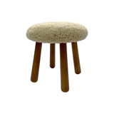Beautiful Sheepskin Stool with American Red Oak Legs, Merino Sheepskin Wooden Chair Seat 36cm 46cm – Cozy & Elegant Home Decor - creamy yellow