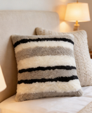 Soft Merino Sheepskin Pillow Cover Striped Pattern Boho Home Decor