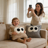 Cute Big Eyes Design Sheepskin Cushion Cover, Ultra Soft Cozy Home Decor Pillow Case Light Brown