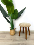 Beautiful Sheepskin Stool with American Red Oak Legs, Merino Sheepskin Wooden Chair Seat 36cm 46cm – Cozy & Elegant Home Decor - creamy yellow