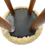 Beautiful Sheepskin Stool with American Red Oak Legs, Merino Sheepskin Wooden Chair Seat 36cm 46cm – Cozy & Elegant Home Decor - creamy yellow