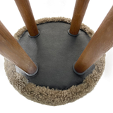 Beautiful Sheepskin Stool with American Red Oak Legs, Merino Sheepskin Wooden Chair Seat 36cm 46cm – Cozy & Elegant Home Decor - Mushroom Color