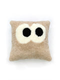 Cute Big Eyes Design Sheepskin Cushion Cover, Ultra Soft Cozy Home Decor Pillow Case Light Brown