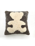Cute Bear Design Genuine Sheepskin Pillow Cover, Warm Tone Cozy Home Decor Cushion