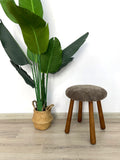 Beautiful Sheepskin Stool with American Red Oak Legs, Merino Sheepskin Wooden Chair Seat 36cm 46cm – Cozy & Elegant Home Decor - Mushroom Color