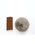 Long Wool Sheepskin Stool with American Red Oak Legs, Fluffy Merino Wooden Vanity Seat 36cm 46cm – Cozy & Elegant Home Decor  - Mushroom Color
