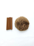 Long Wool Sheepskin Stool with American Red Oak Legs, Fluffy Merino Wooden Vanity Seat 36cm 46cm – Cozy & Elegant Home Decor  - dark brown