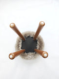 Long Wool Sheepskin Stool with American Red Oak Legs, Fluffy Merino Wooden Vanity Seat 36cm 46cm – Cozy & Elegant Home Decor  - Mushroom Color