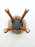 Long Wool Sheepskin Stool with American Red Oak Legs, Fluffy Merino Wooden Vanity Seat 36cm 46cm – Cozy & Elegant Home Decor  - Dark Linen