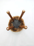 Long Wool Sheepskin Stool with American Red Oak Legs, Fluffy Merino Wooden Vanity Seat 36cm 46cm – Cozy & Elegant Home Decor  - dark brown