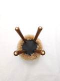Long Wool Sheepskin Stool with American Red Oak Legs, Fluffy Merino Wooden Vanity Seat 36cm 46cm – Cozy & Elegant Home Decor  - Camel Color