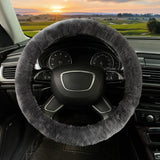 Premium Sheepskin Steering Wheel Cover – Soft, Cozy, and Stylish Car Accessory for Winter, Gray, Beige