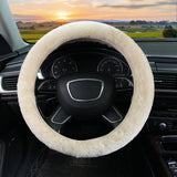 Premium Sheepskin Steering Wheel Cover – Soft, Cozy, and Stylish Car Accessory for Winter, Gray, Beige
